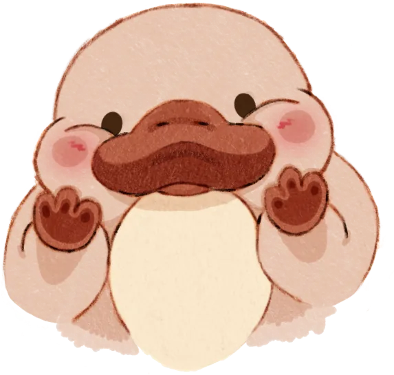 Ploc the platypus, hands on his cheeks